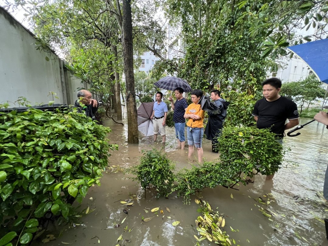 学校领导检查指导暴雨后校园安全工作